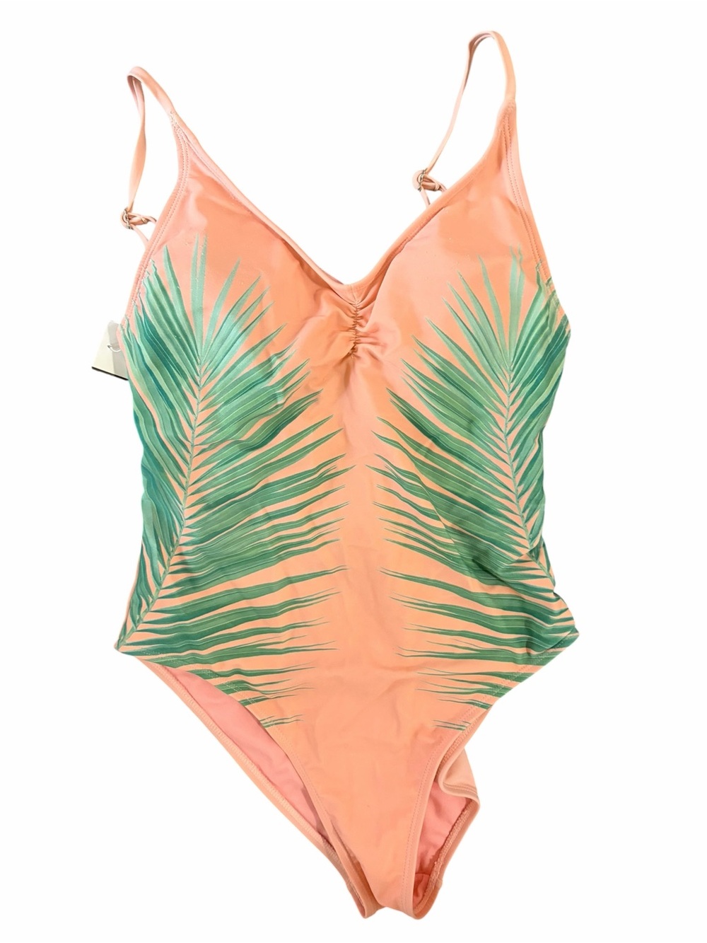 Xhilaration Peach One-Piece Swimsuit with Green Palm Print